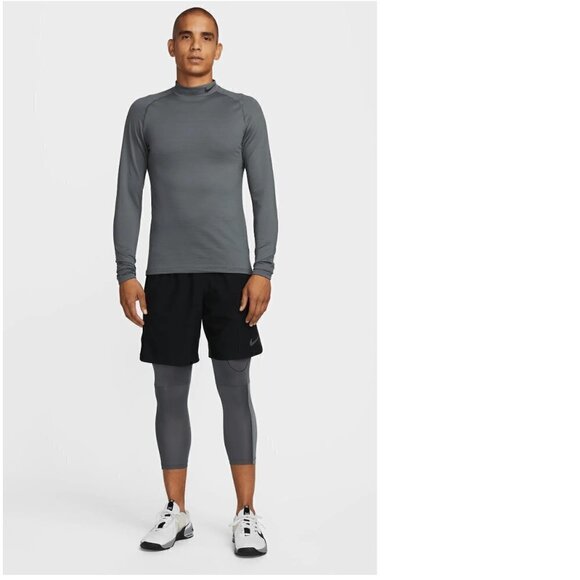 Nike Pro Dri-FIT Mock Collar Training T-Shirt Iron Grey M - Picture 2 of 12